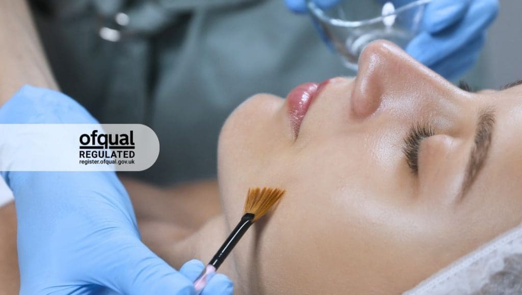 chemical skin peel level 5 heading photo, student applying chemical peel to face